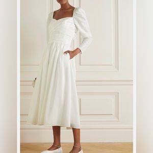 Self-Portrait White Taffeta Midi Dress